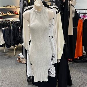 Pinko Ribbed Mock Neck Midi Dress in Cream